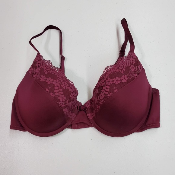 Maidenform Women Bra 34C Purple Floral Push Up Underwire Adjustable Straps Lace - Picture 1 of 8